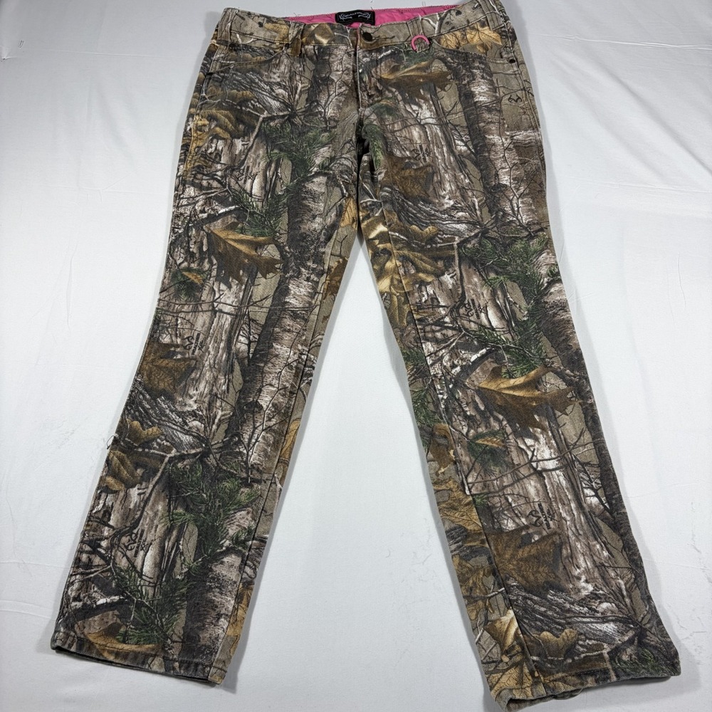 Realtree Pants Women 16 Brown Camouflage Print 5-Pockets Flat Front Straight Leg